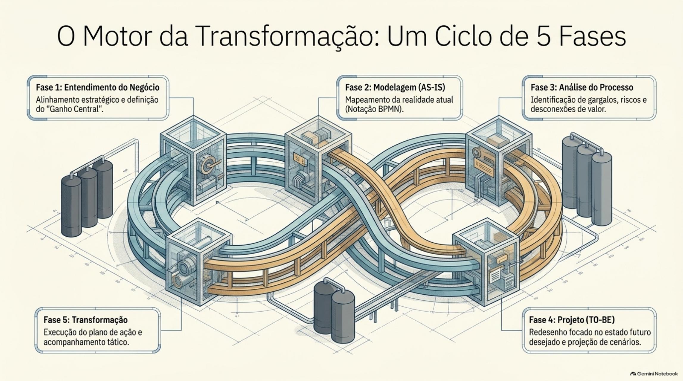 Ciclo contínuo com as cinco fases do frame-BPM.